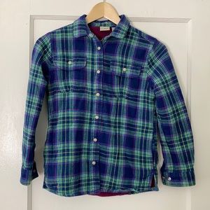 LL Bean girls fleece-lined flannel shirt